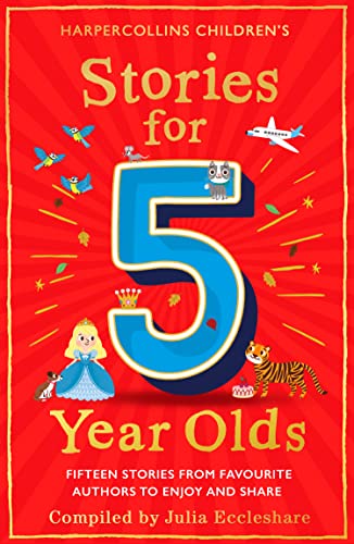 Red book cover with a large blue number 5 and illustrated characters.