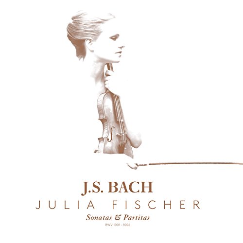 CD cover: violinist Julia Fischer playing, sepia tone, text “J.S. Bach”.