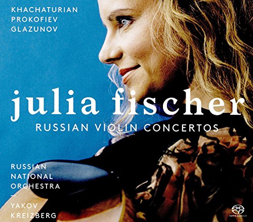 CD cover featuring violinist Julia Fischer in profile, blue background.