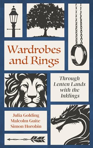 Book cover featuring a lamp post, tree, ring, lion, dragon, and arrow illustrations.