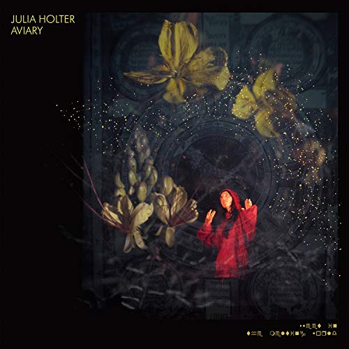 Album cover for Julia Holter’s “Aviary” featuring flowers and a hooded figure.