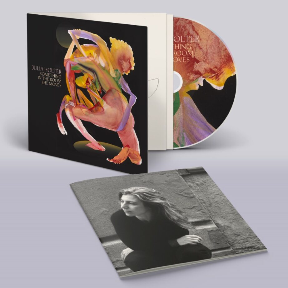 Julia Holter CD with abstract figures and a black and white portrait.