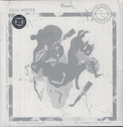 Vinyl record cover for Julia Holter’s “Tragedy” with abstract grayscale artwork.