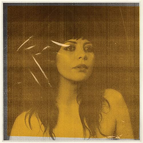 A portrait of a woman with long dark hair, rendered in a sepia-toned, grainy style.