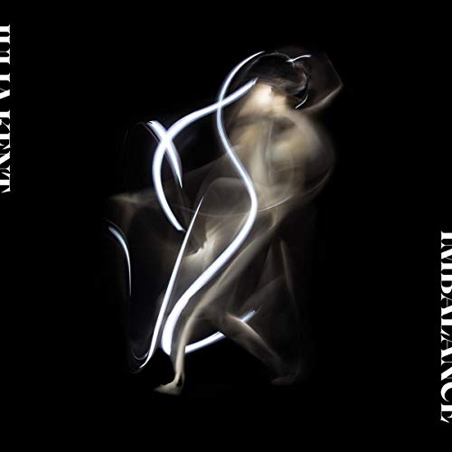 Black album cover with abstract white light trails forming a figure.