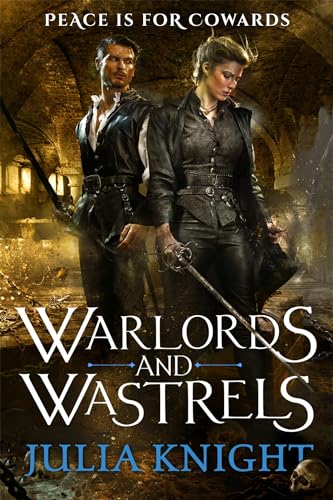 Book cover featuring two figures in dark clothing with swords, gothic arches.