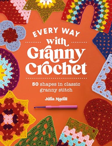 Book cover featuring colorful, crocheted granny square shapes and patterns.