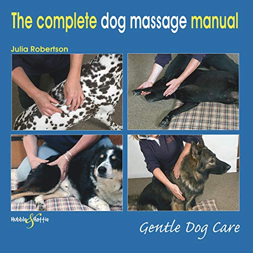 Book cover showing hands massaging dogs, titled "The Complete Dog Massage Manual".