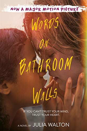 Book cover: two young people embrace, with colorful, swirling text.