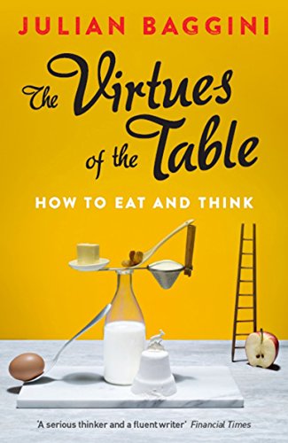Book cover with yellow background showing a balanced arrangement of kitchen items and food.