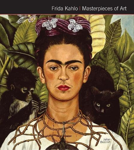 Frida Kahlo portrait with monkeys, butterflies, and lush foliage.
