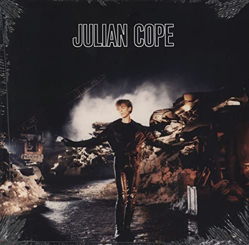 Julian Cope album cover: man standing amidst a junkyard wreckage.