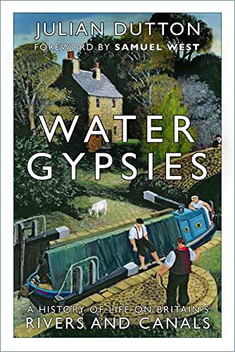 Book cover showing a canal boat, people, and a stone house in the countryside.