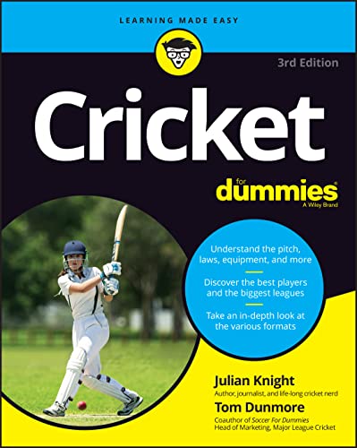 Book cover: "Cricket For Dummies," 3rd Edition, with a cricketer batting.