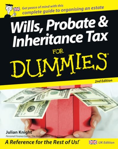 Book cover: "Wills, Probate & Inheritance Tax for Dummies" with money.