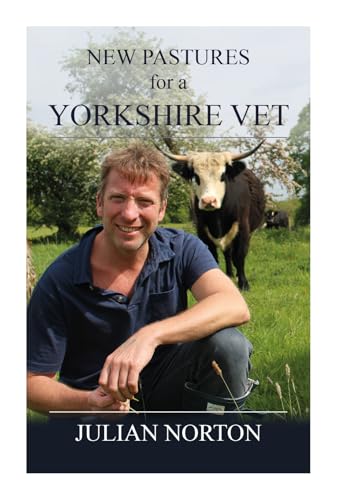 Book cover featuring a smiling vet and a large cow in a field.
