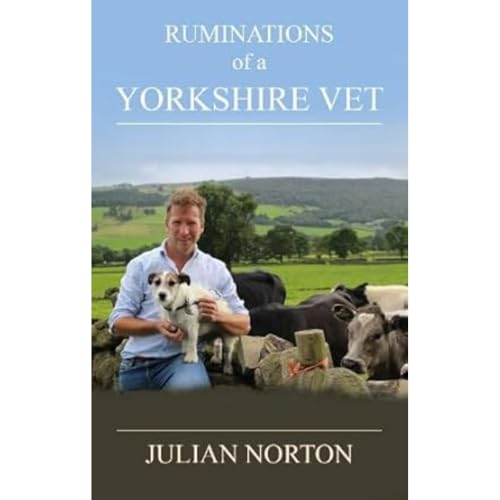 Book cover: vet with dog, cows, and rolling hills background.