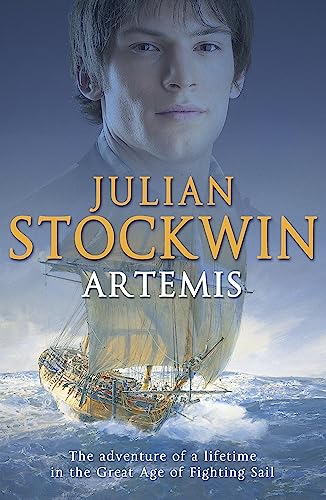 Book cover: young man’s face over a sailing ship on stormy seas.