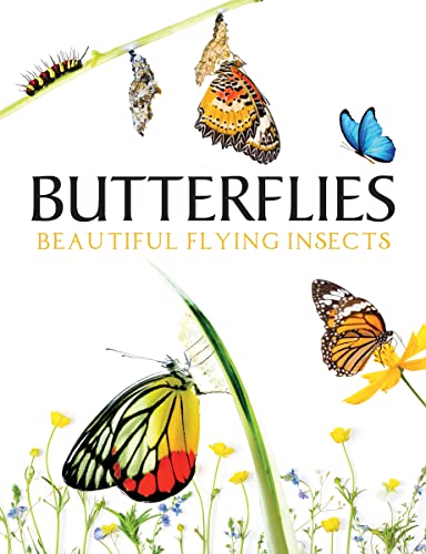 Book cover featuring colorful butterflies and a caterpillar on plants.