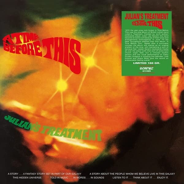 Vinyl record cover: orange and red psychedelic design with band name and title.
