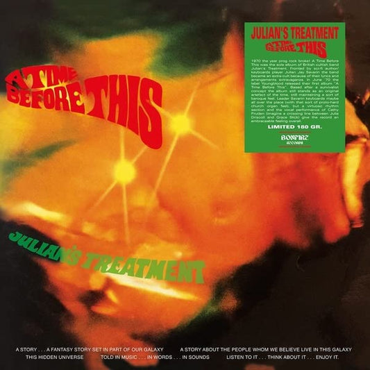 Vinyl record cover: orange and red psychedelic design with band name and title.