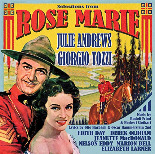 "Album cover for 'Rose Marie' featuring a man and woman with a horseman."