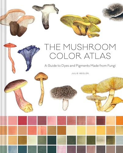 Book cover featuring watercolor mushroom illustrations and a grid of colorful pigment swatches.