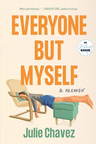 Book cover: a person relaxing upside down on furniture, titled “Everyone But Myself.”
