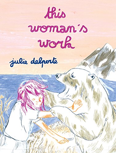 Book cover: woman embracing a bear against a mountain and sea backdrop.