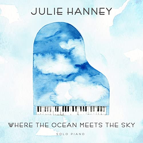 CD cover: Watercolor painting of a piano merging with sky and ocean.
