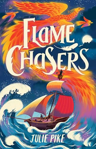 Book cover featuring a sailing ship on stormy seas beneath large, fiery phoenixes.
