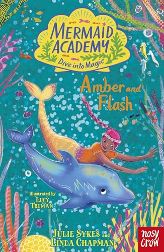 Book cover: mermaid riding a dolphin in a teal underwater scene.
