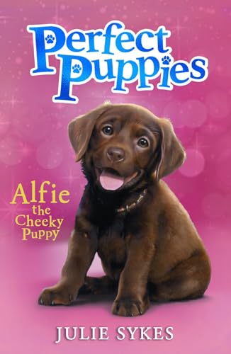 A brown puppy sits on a pink background on the Perfect Puppies book cover.