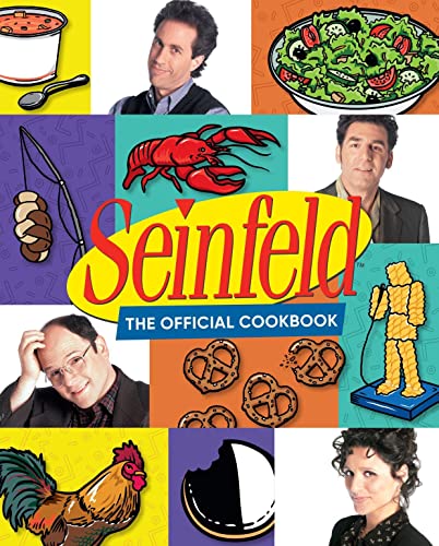“Seinfeld: The Official Cookbook” cover with characters and food imagery.