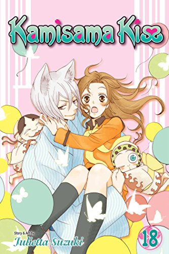 A fox-eared man holds a young woman surrounded by colorful balloons and butterflies.