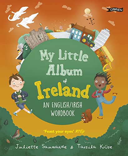 Children’s illustrated wordbook cover featuring Irish landmarks and diverse kids.