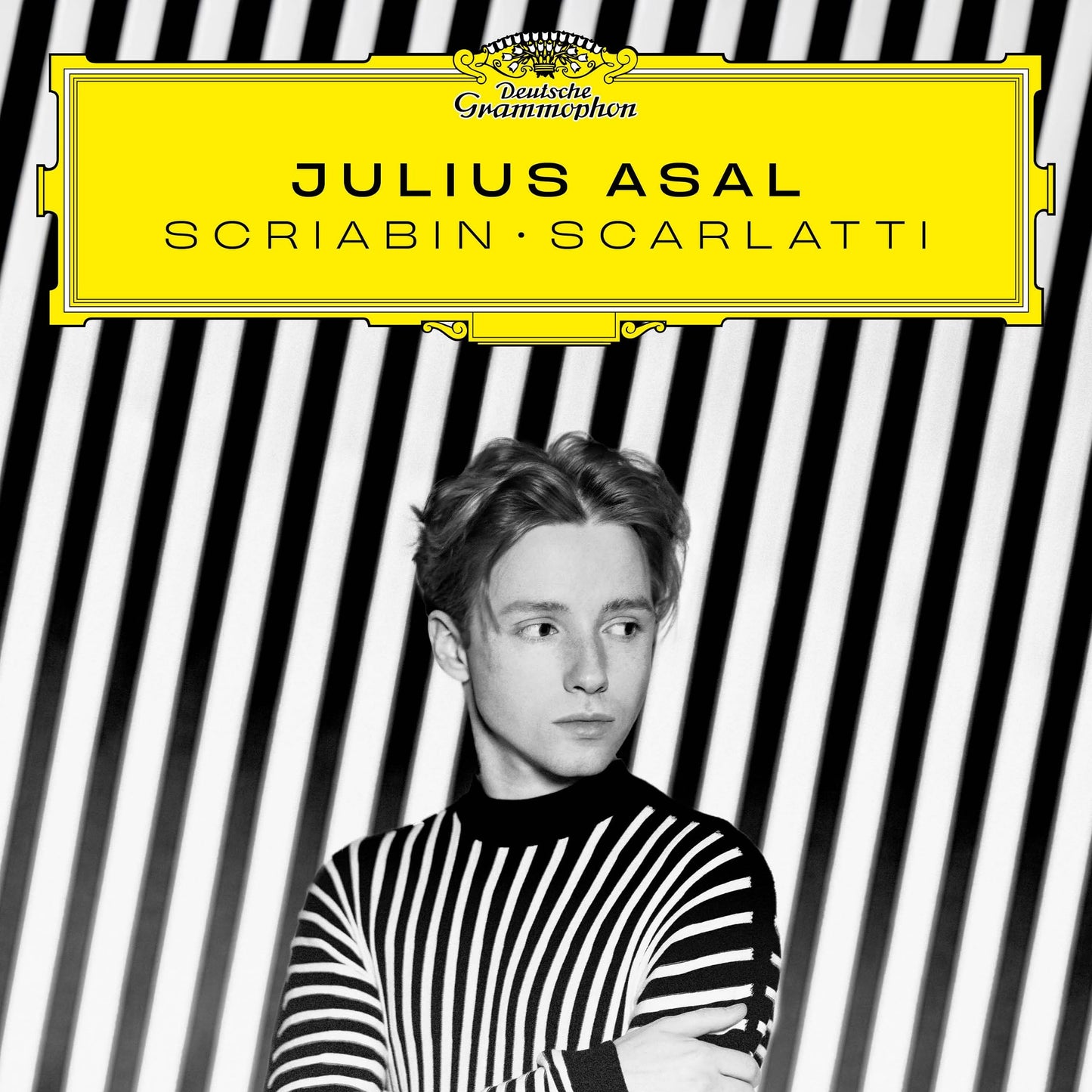 CD cover: black and white portrait of Julius Asal with striped background.