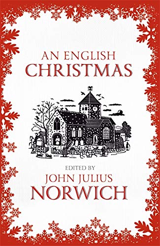 Book cover: "An English Christmas" with a village scene and red border.
