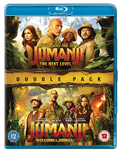 "Blu-ray case with 'Jumanji: The Next Level' and 'Welcome to the Jungle' covers."