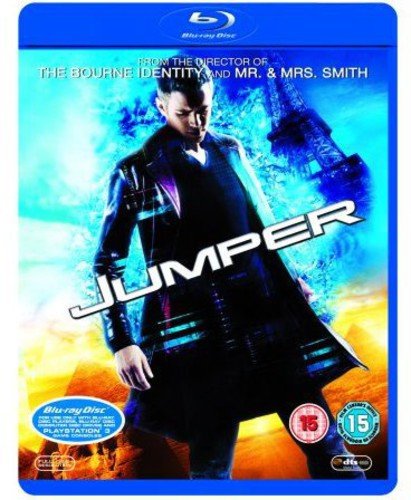 Blu-ray cover art for the movie Jumper featuring a man standing before the Eiffel Tower.