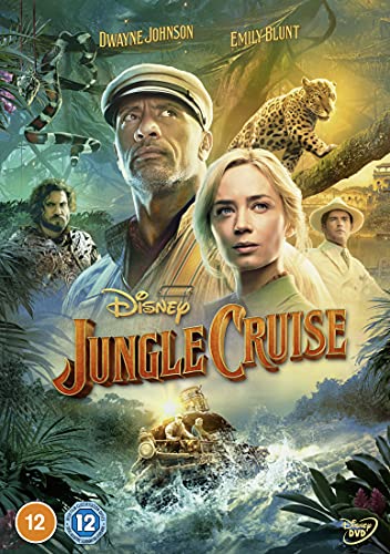 Dwayne Johnson and Emily Blunt on the Jungle Cruise movie cover with a boat.