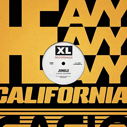 Yellow vinyl record label with black text, “Jungle - Heavy, California.”