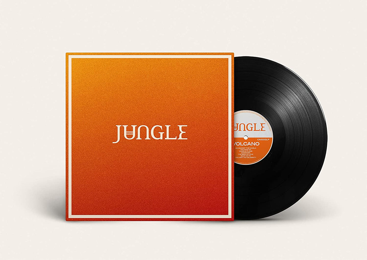 Jungle Volcano vinyl record album cover with a gradient orange square and black disc.