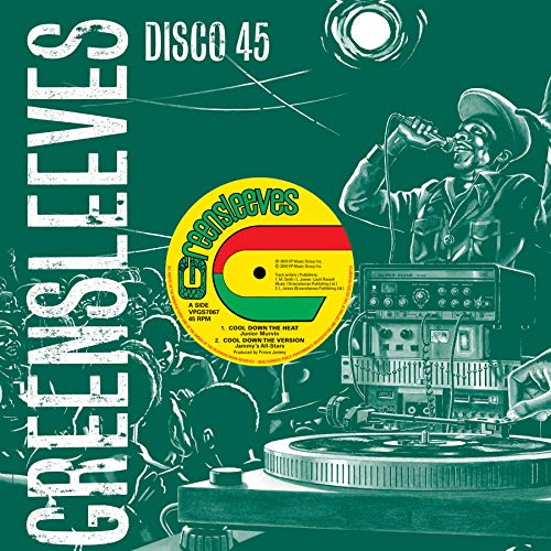 Green vinyl record cover with a singer at a microphone and DJ setup.