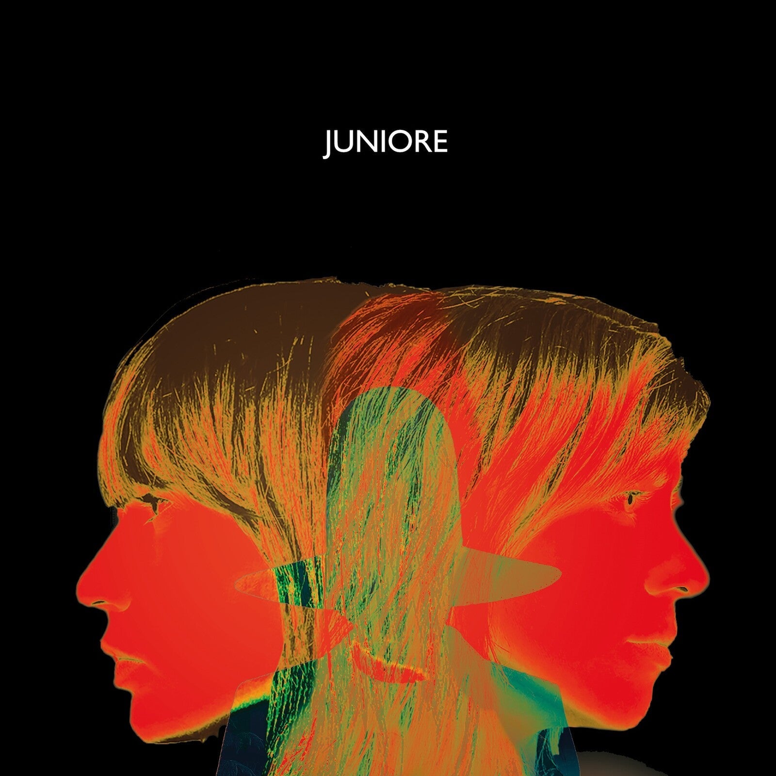 Juniore album cover featuring a double exposure of two faces in profile.
