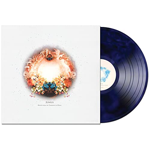 Junius vinyl record with floral cover art and blue colored disc.