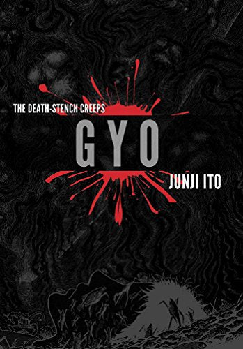 Book cover for Gyo by Junji Ito featuring a red splash on black background.