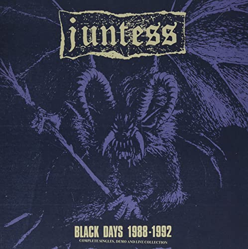 Dark album cover featuring a horned, winged demon with sharp claws.