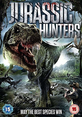 DVD cover featuring a T-Rex and people with guns in a prehistoric landscape.