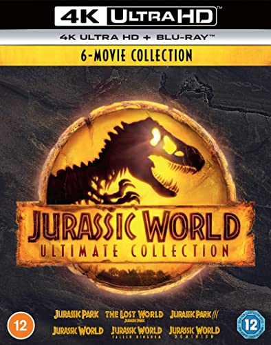 Jurassic Park 1-6 Blu-ray collection cover with a T-Rex silhouette.
